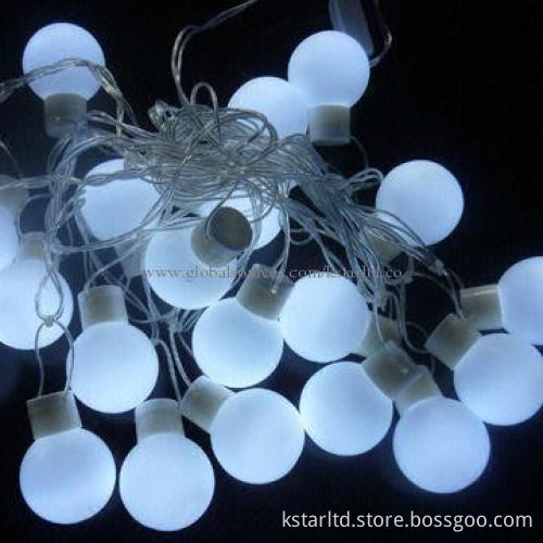 LED ball string light with 20 white LEDs and balls, 1.5m lead wire, clear cable, 230V